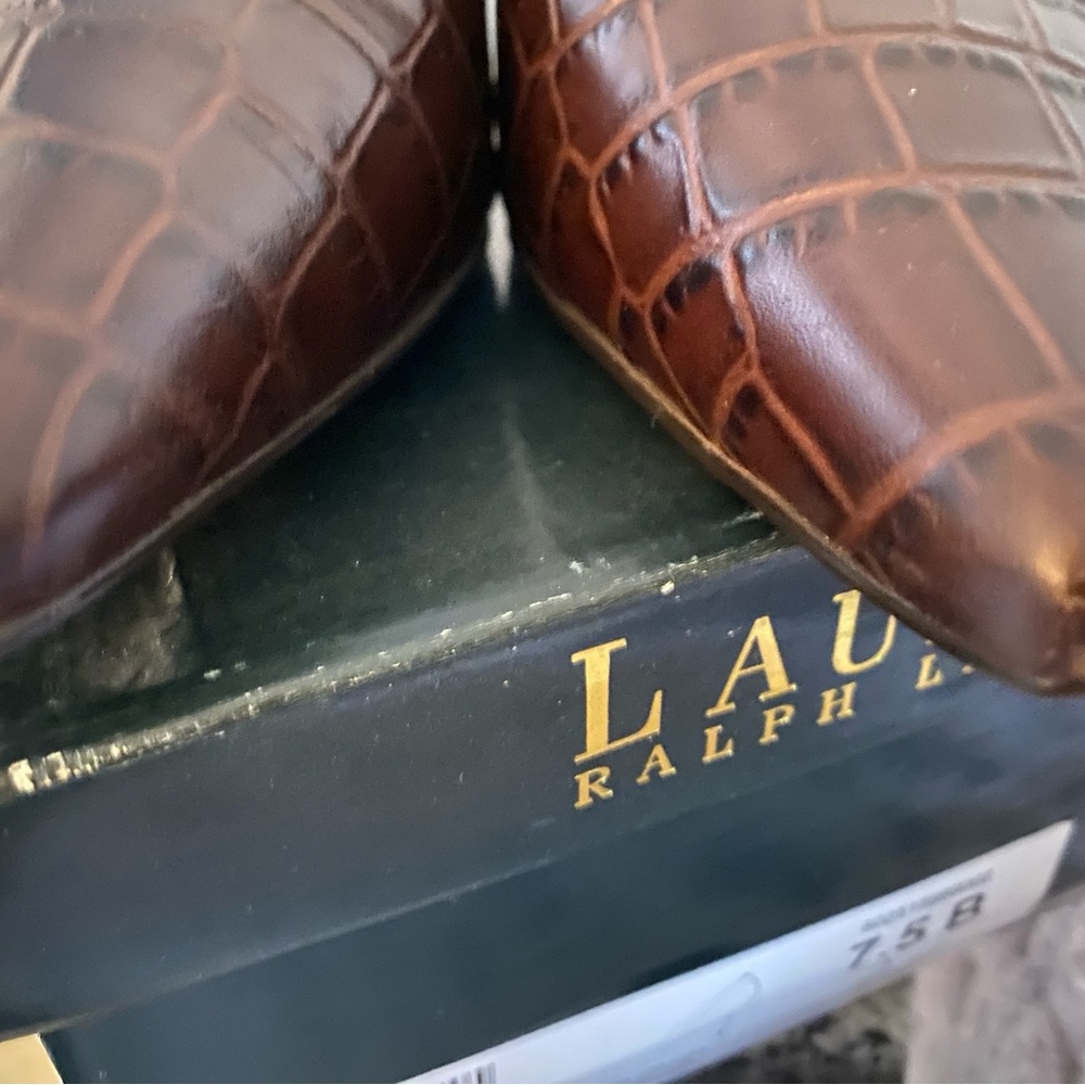 Ralph Lauren leather Brown Croco Embossed Pump 7.5